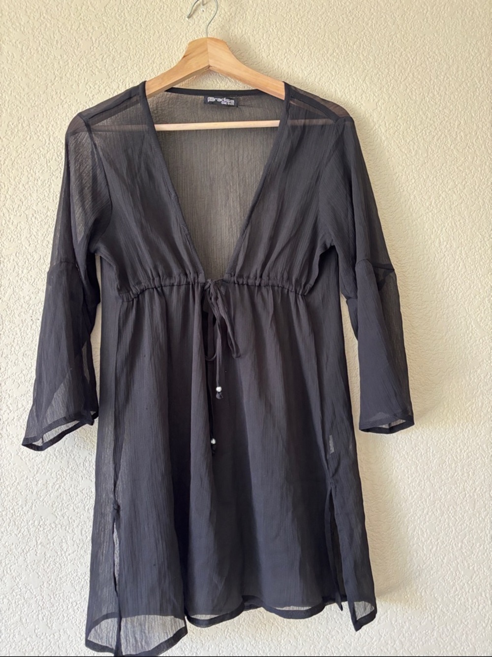 Paradise Sheer Black Tie-Front Cover-Up